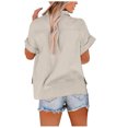 thumbnail image 4 of APEXFWDT Women Linen Button Down Shirt Rolled Cuffed Short Sleeve Blouse with Pocket Ladies Summer Casual V Neck Beach Cotton Tops, 4 of 8