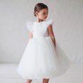 thumbnail image 7 of Otqutp A Line Baby Girls Dress Toddler Kids Baby Girl Ruffle Pageant Party Wedding Tulle Dress Girl Short Sleeve Princess Dresses 2-7 Years(White,4-5 Years), 7 of 7