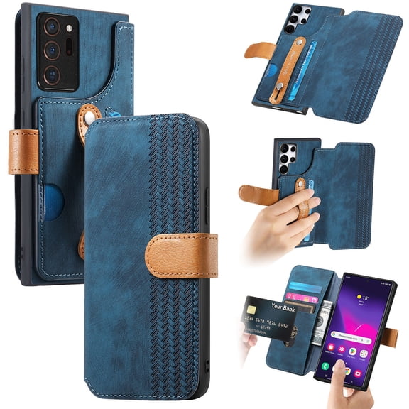 Dteck for Samsung Galaxy Note20 Ultra Wallet Case with RFID Blocking Credit Card Holder,Wristband Strap Kickstand PU Leather Flip Shockproof Cover Women Men for Galaxy Note20 Ultra 5G Case,Blue