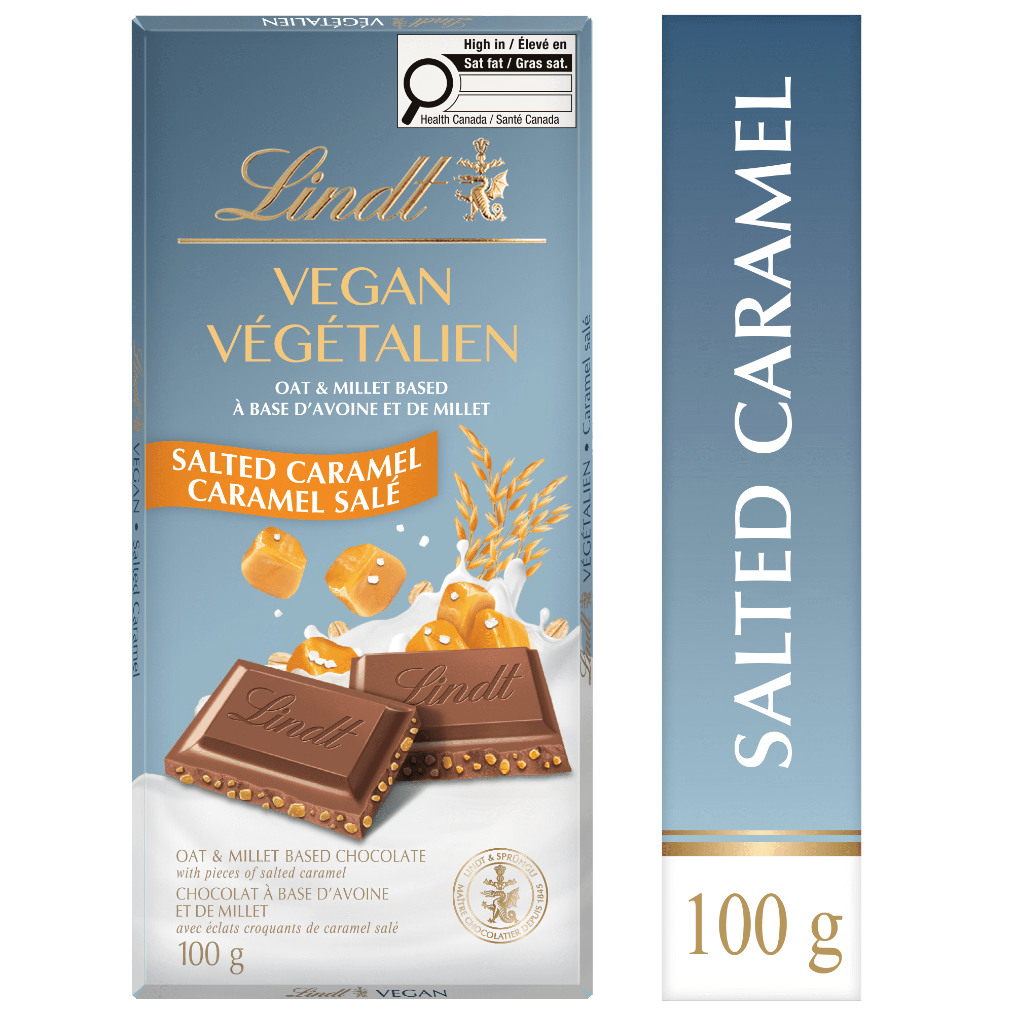 Chocolat végétalien au caramel salé Lindt – Barre (100 g)