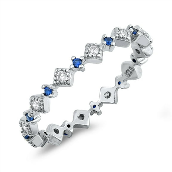 Simulated Sapphire And Clear Cubic Zirconia Stones Stackable Ring Sterling Silver Size 7