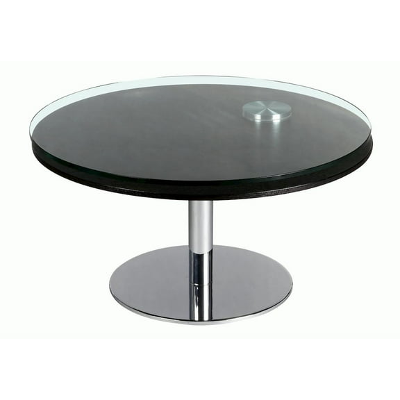 Chintaly Contemporary Dual Round Top Motion Cocktail Table W/ Glass & Solid Wood Top