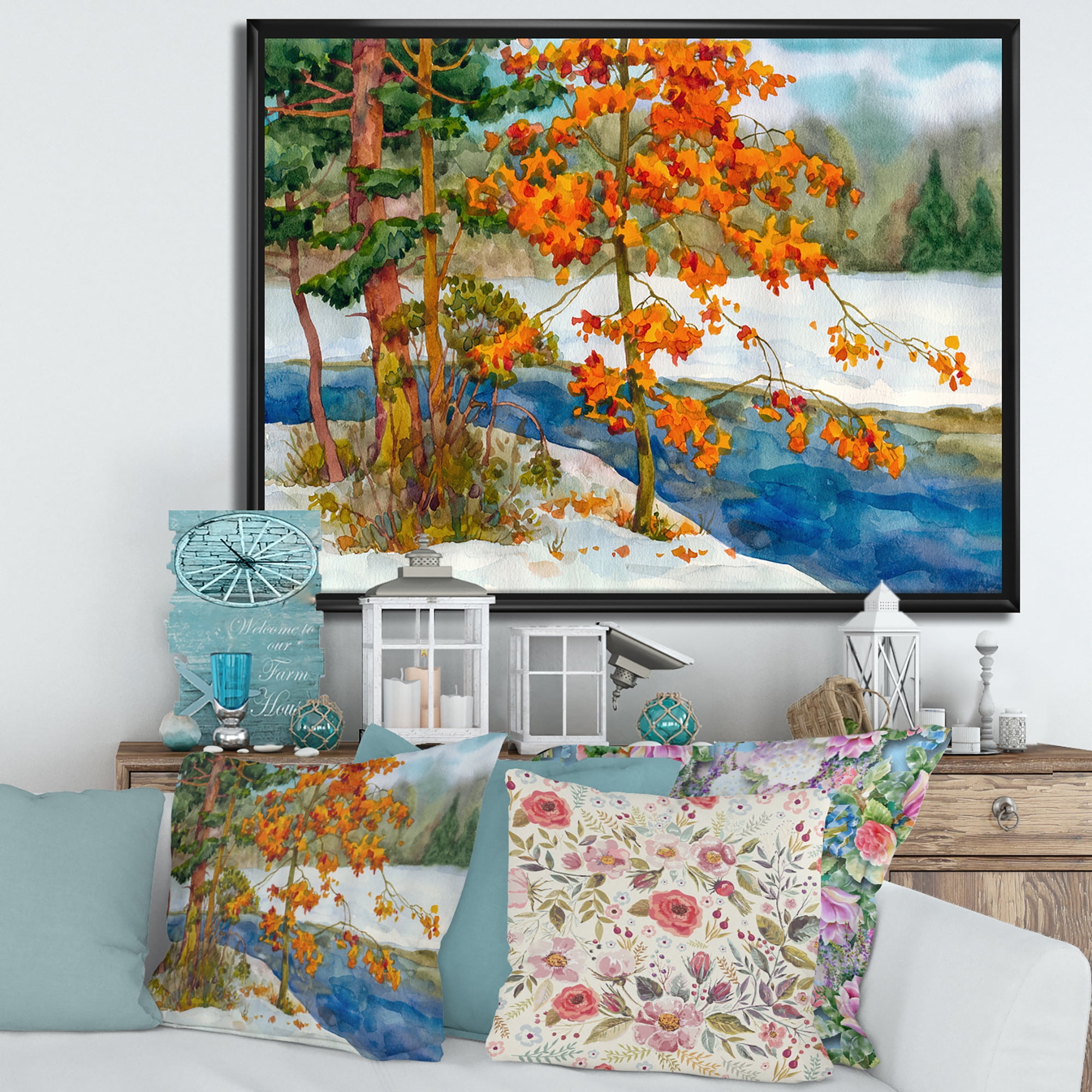 Designart 'Stream Through The Winter Forest I' Lake House Framed Canvas Wall Art Print