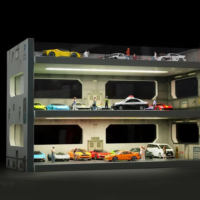 Vitrina de coche modelo 1/64, caja de almacenamiento para coches de juguete, diorama de garaje, decoración de escritorio, adorno simulado, modelo de