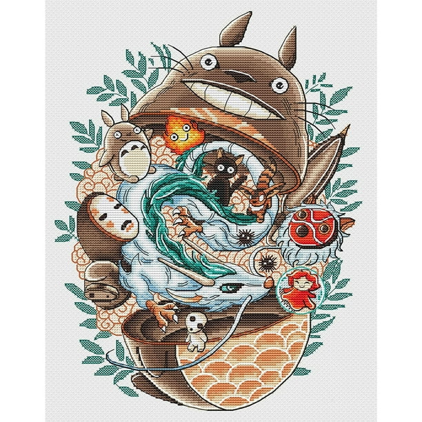 Punto de cruz completo 11CT Hilo de algodón DIY Totoro Estampado Costura Artesanía casera Hugtrwg Para estrenar