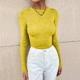 thumbnail image 6 of Baqcunre Long Sleeve T Shirt Women's Autumn And Winter Solid Color Knit Shirt Round Neck Stripe Slim Fitting Long Sleeved Top Warm And Layered Sweater Crop Tops Womens Tops Yellow L, 6 of 6
