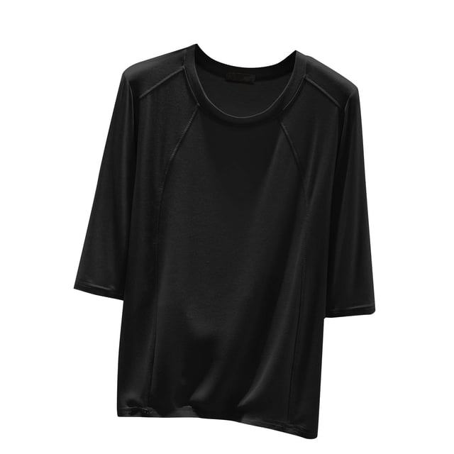 Timegard Hauts pour Femmes Col Rond Manches 3/4 Blouse Ample Confortable Décontractée Couleur Unie Pyjama Tee Hauts