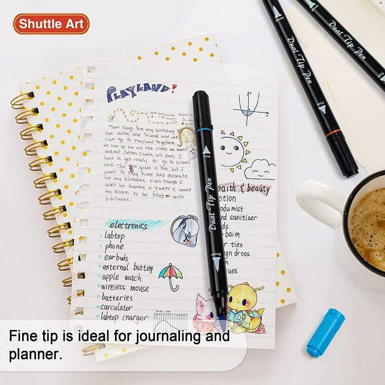 Shuttle Art Dual Tip Brush Pens Art Markers, 96 Colors Fine and Brush Dual Tip Markers Set with Pen Holder & 1 Coloring Book for Kids Adult Artist