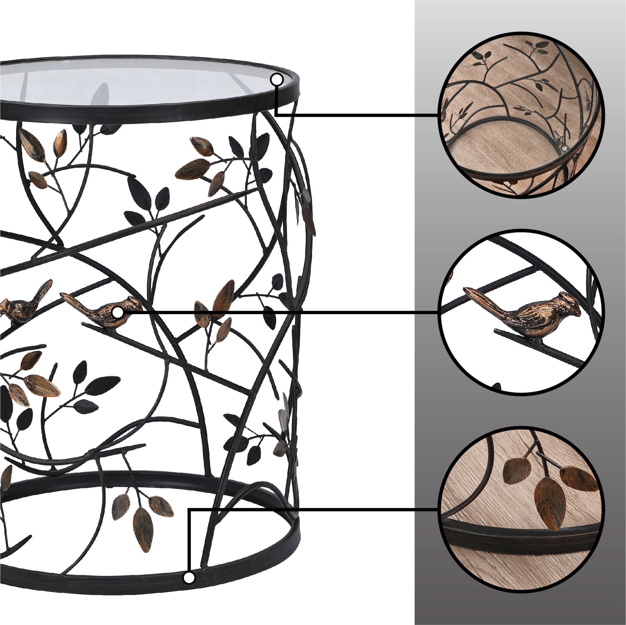 FirsTime & Co. Bronze Bird And Branches End Table, Modern, Antiqued, Round, Metal, 16.5 x 16.5 x 22 in