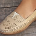 thumbnail image 5 of Women's Hollow Out Leather Loafers Slip On Walking Flat Barefoot Shoes Casual Non Slip Driving Walking Shoe Beige Size 6.5, 5 of 7