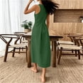 thumbnail image 6 of Ayolanni Sleeveless Dresses for Women Crew Neck Cotton Linen Green A-Line Maxi Dress Solid Work Going Out Flowy Sundress L, 6 of 9