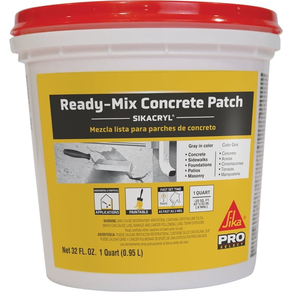 SIKA Sikacryl Ready-Mix Concrete Patch, Gray, Textured, 1 qt 6 Pack - Durable Repair for Spalls and Cracks in Concrete and Masonry, Easy Cleanup, Acrylic-Based