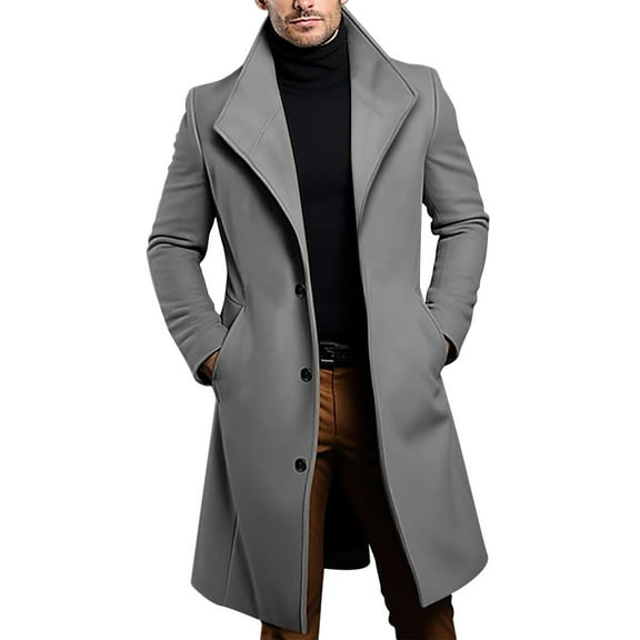 qucoqpe Men's Classic Trench Coat Notched Collar Long Sleeve Overcoat with Pockets Fall Winter Fashion Peacoat Thicken Business Windbreaker Jackets