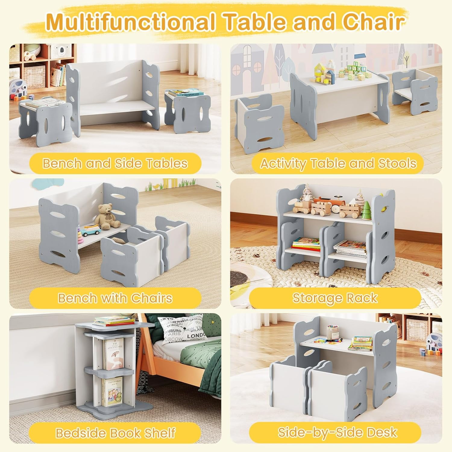 OLAKIDS Kids Table and Chair Set, Toddler 3-Piece Activity Table with 2 Chairs for Building Block Drawing Reading Eating Art Crafts, Children Montessori Furniture for Playroom Kindergarten