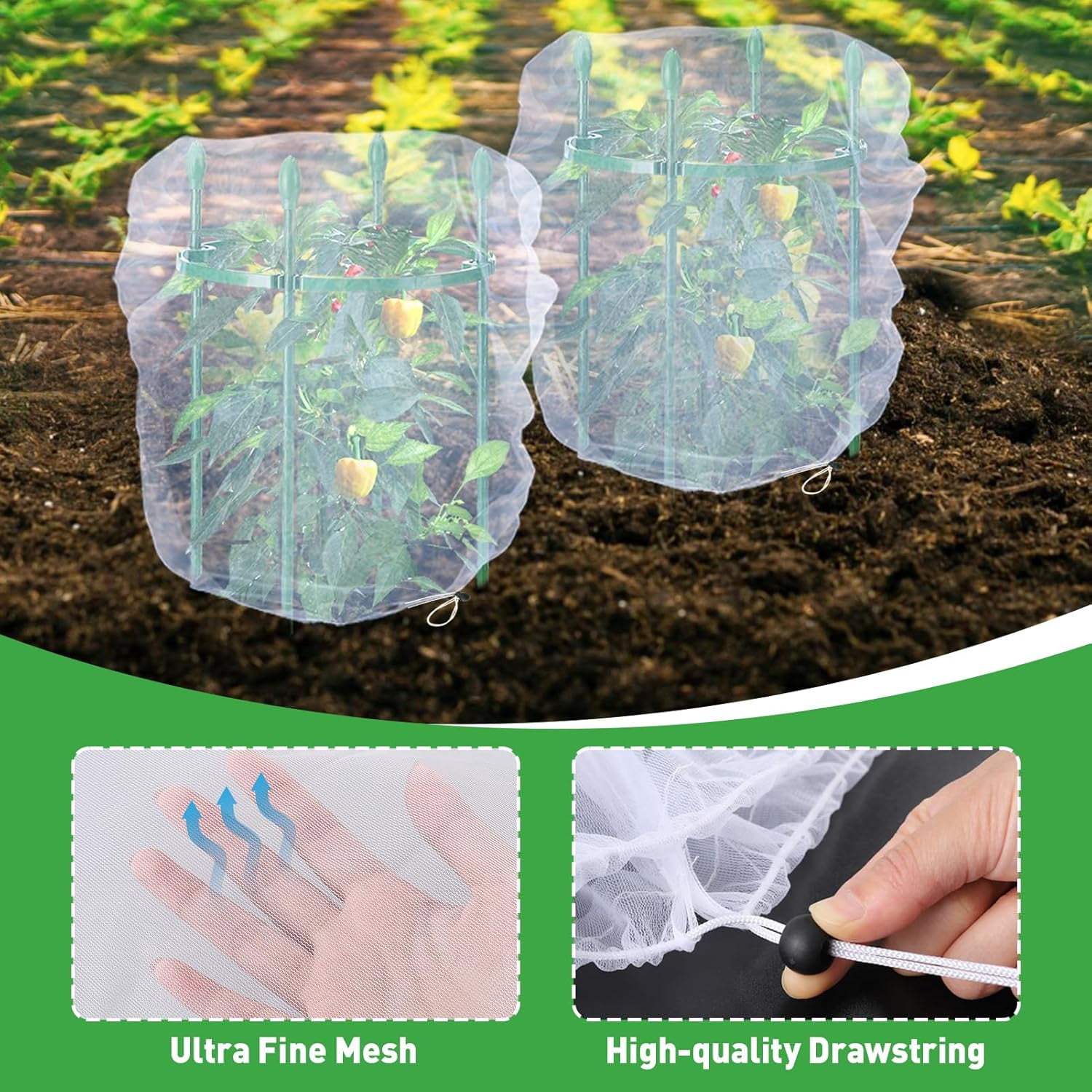 6 Pack Insect Bird Netting Cover - 3.3x2.6FT Garden Netting Blueberry Bushes Plant Covers with Drawstring, Fine Mesh Fruit Tree Net for Protecting Plants from Barrier Squirrel Deer