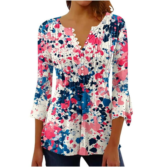 SHE IS Womens 3/4 Sleeve Tops, Womens Long Sleeve T Shirts Cotton Loose Fit Business Tops for Women Plus Size Dressy Blouses for Women Fall Basic Tshirts Shirts for Women