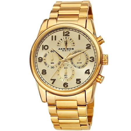 Akribos Xxiv Mens Automatic Watch - Akribos XXIV Men's Rugged Chronograph Gold-tone Stainless Steel Bracelet Watch