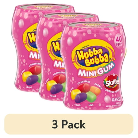 (3 pack) Hubba Bubba Minis Skittles Flavored Bubble Gum - 40 Ct Resealable Bottle