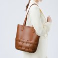 thumbnail image 5 of Genuine Leather Cowhide Tote Bag, Women's Retro Woven Bucket Purse with Pouch, 5 of 9