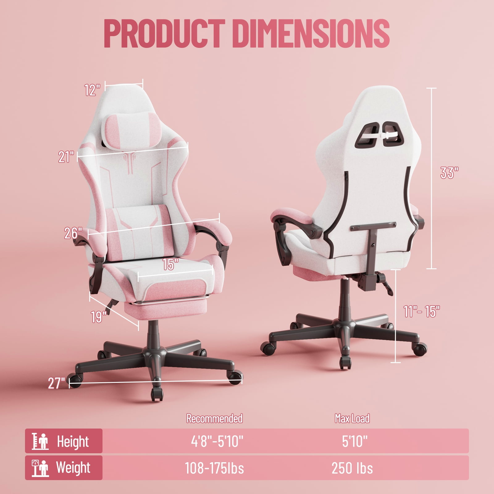 SOONTRANS Gaming Chair for Adults, Leather Office Chair with Footrest & Massage Lumbar Support, High Back Gamer Game Chairs, White/Pink