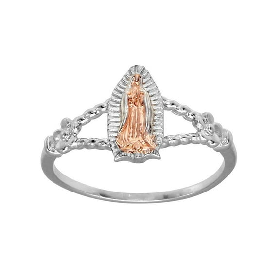 Two-Tone 925 Rose Gold Plated Sterling Silver Lady of Guadalupe Ring Jewelry Female Male Size 7