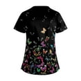thumbnail image 3 of Scrub Tops Women Breathable Printed V Neck Plus Size Workwear Shirt Short Sleeve Professionals Soft Stretch Scrub Tops with Pockets black XX-Large, 3 of 4