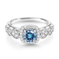 thumbnail image 2 of Gem Stone King 925 Sterling Silver Persian Blue Moissanite and White Moissanite Engagement Ring for Women (1.18 Cttw, Round 6MM, Gemstone Birthstone, Size 6), 2 of 3