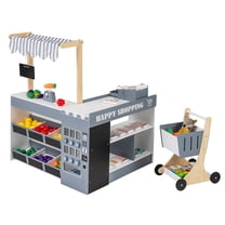 Infans Kids Grocery Store Playset Wooden Pretend Play Supermarket w/ Shopping Cart