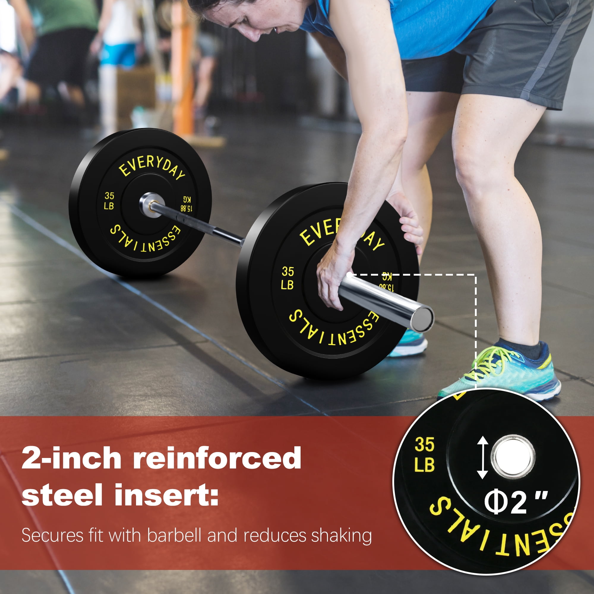 FlexWave Black Rubber Bumper Weight Plates with White Lettering – 2-Inch Olympic Bar Compatible, Durable for Home Gym, Weightlifting, and Strength Training – Sold in Pairs or Sets
