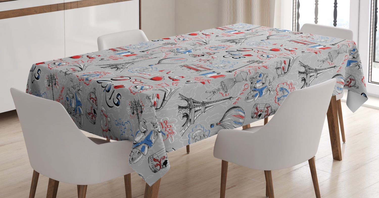 Paris Tablecloth, France Themed Image with French Flag Dogs Eiffel