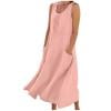 QIUOMBBP Linen Dresses Women Flowy Sleeveless Maxi Dress with Pockets Summer Loose Comfy for Beach Vacation Pink S