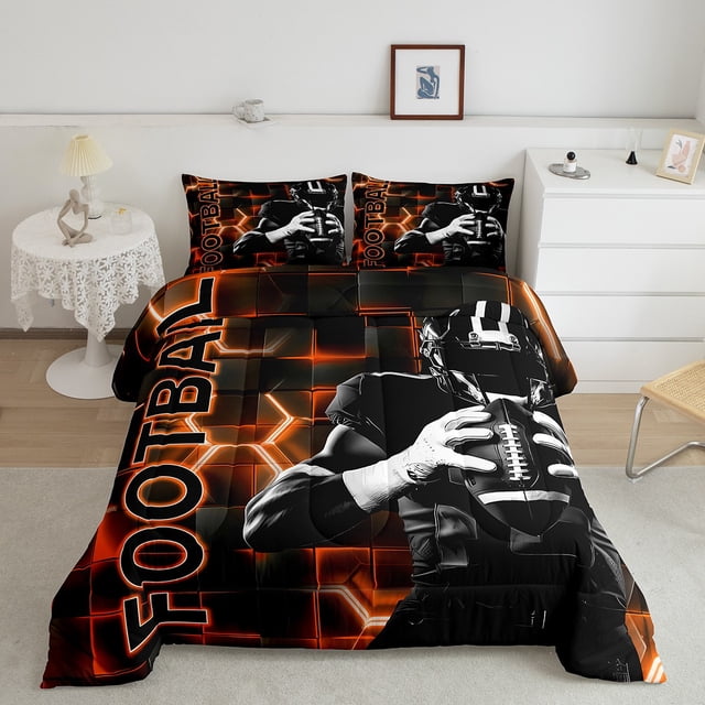 Erosebridal Rugby Lover Bedding Twin Comforter Set, Soccer Player Down Comforter, Honeycomb Gemoetric Decor, Breathable