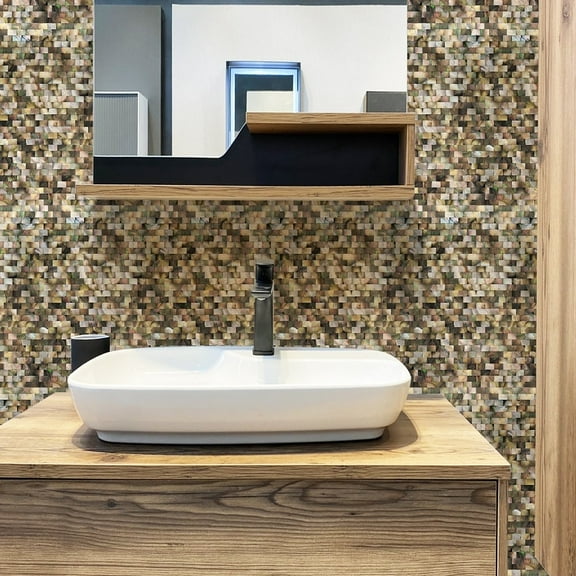 Apollo Tile 5 pack Beige and Brown 11.4-in. x 11.9-in. Polished Mother of Pearl Bricks Mosaic Wall Tile (19.34 Sq ft/case)