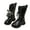 Black, variant on 2-12Y Girls Leather Knee High Boots Lace up Pearl Bow Combat Boot Side Zipper Furry Lined Mid Calf Riding Booties Beige
