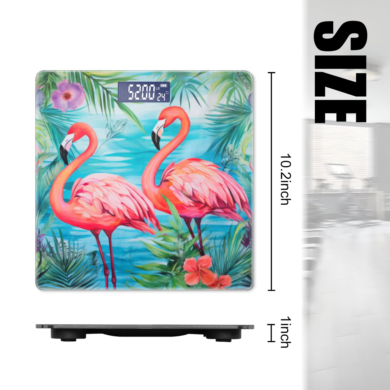 Bathroom Scale, Highly Accurate Digital Body Scale,Precisely Measures Weight up to 400 lbs-Two Pink Flamingos With Flower