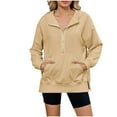 thumbnail image 2 of Zpanxa Women's Half Zip Hooded Sweatshirt Solid Color Pullover with Split Hem Front Pockets Modern Athletic Streetwear Top, 2 of 8