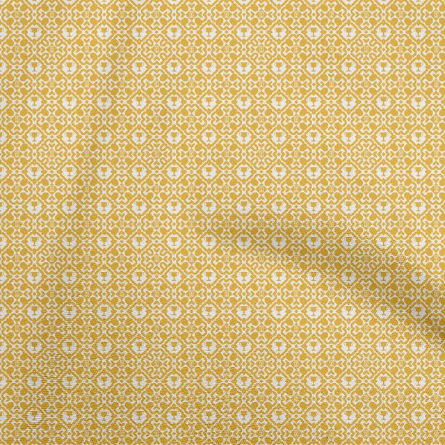 oneOone Cotton Poplin Mustard Yellow Fabric Asian Block Sewing Material Print Fabric By The Yard 56 Inch Wide