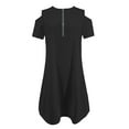 thumbnail image 7 of Cagogo Summer Casual 2025 Midi Swing Tshirt Dress for Women Under $10 Short Sleeve Cold Shoulder Flowy Party Dresses Zip Up V Neck Hide Belly Funaral Dresses, 7 of 7