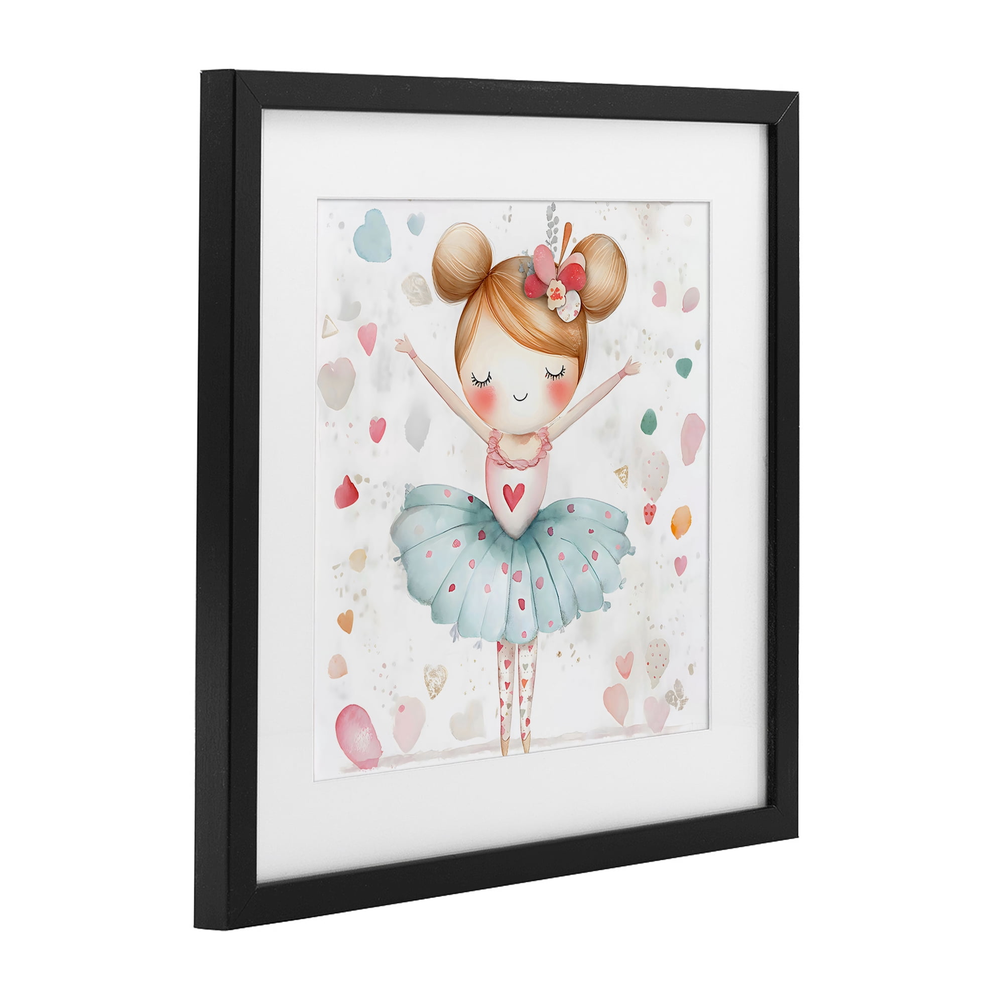 Stupell Industries Cute Ballerina with Hearts Black Framed Print Under Glass, design by Creative Studio