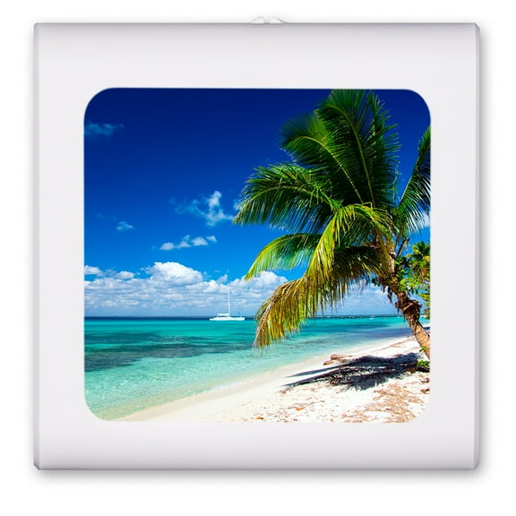 Plug in Dimmable LED Night Light with Dusk to Dawn Auto Sensor, Adjustable Brightness, Warm Light, Auto On/Off Nightlight for Bathroom, Hallway, Nursery, Bedrooms - Beach and Palm