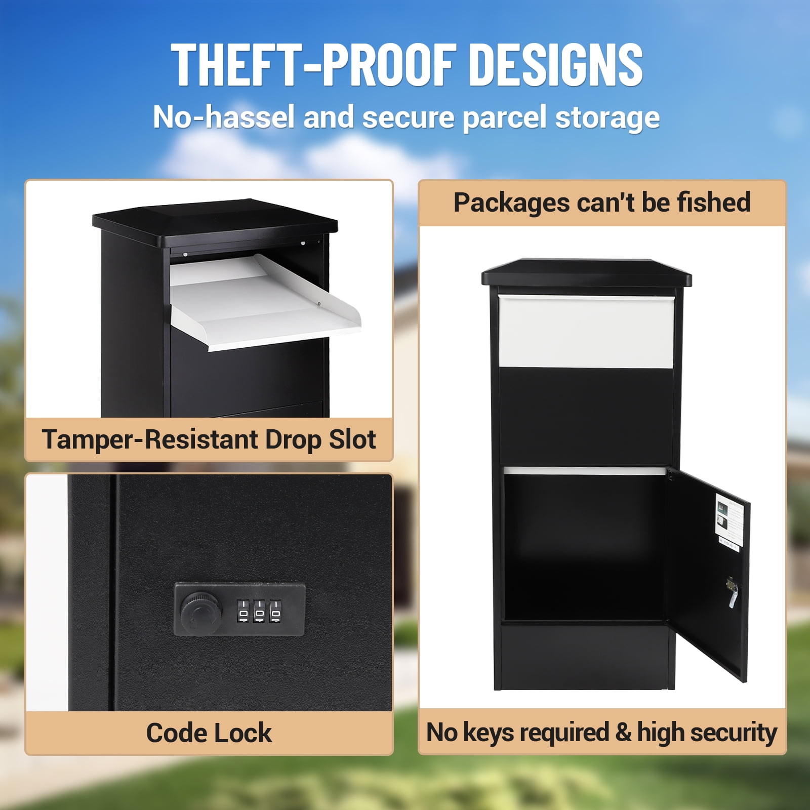 Acekid 6.4 Cu Ft,Steel Anti-Theft Package Delivery Box,Weatherproof Heavy-Duty Mailbox With Combination Lock for Porch and Driveway
