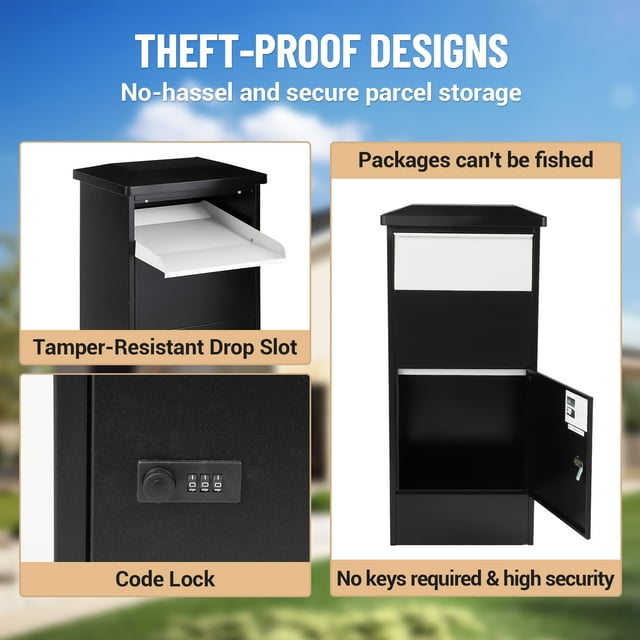 Package Drop Box – Anti-Theft Secure Mailbox with Code Lock, Galvanized Steel, Weather-Resistant Wall Mount for Porch – Black or White