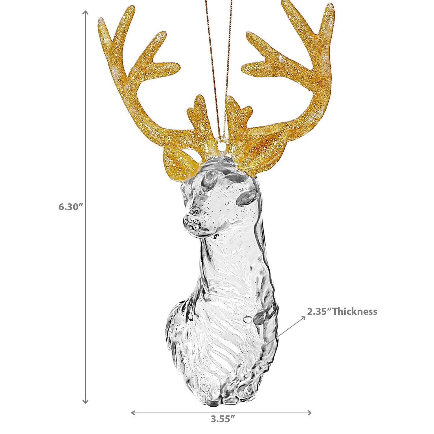 Christmas Acrylic With Gold Ornament Reindeer Head - Set of 12