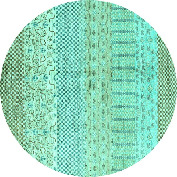 Ahgly Company Machine Washable Indoor Round Oriental Turquoise Blue Modern Area Rugs, 5' Round