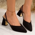 thumbnail image 2 of GERsome Women's Chunky Block Heels Elastic Slingback Summer Slip-On Closed Pointy Toe Party Wedding Dress Shoes, Size 8.5, 2 of 9