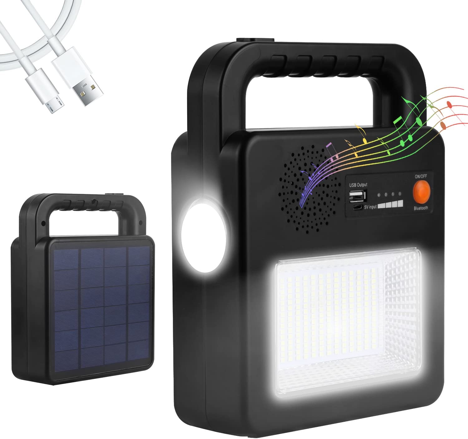 Solar COB LED Camping Lantern with Bluetooth Speaker, 6000mAh Power