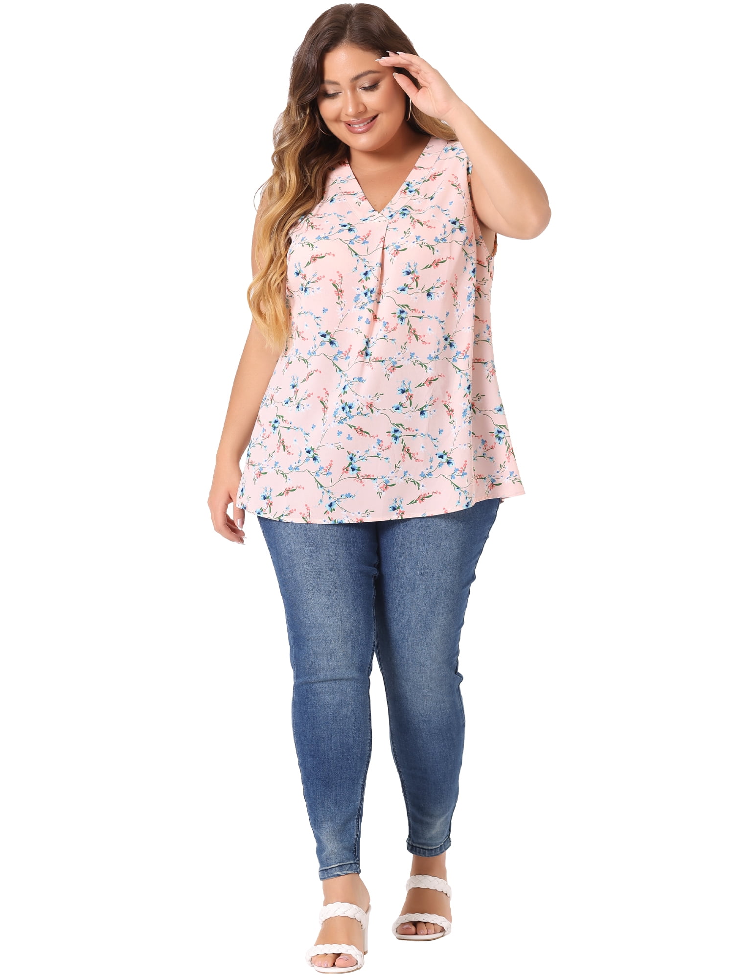 DARING DIVA Women's Stylish Plus Size Floral Sleeveless Tank Tops 2X Pink