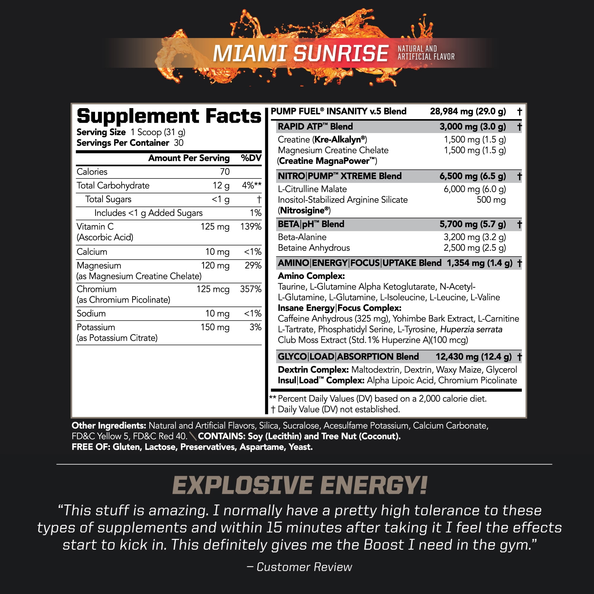 PMD Sports Ultra Pump Fuel Insanity - Pre Workout Drink Mix For Energy, Strength, Endurance, Muscle Pumps And Recovery - Complex Carbohydrates And Amino Energy - Miami Sunrise (30 Servings)