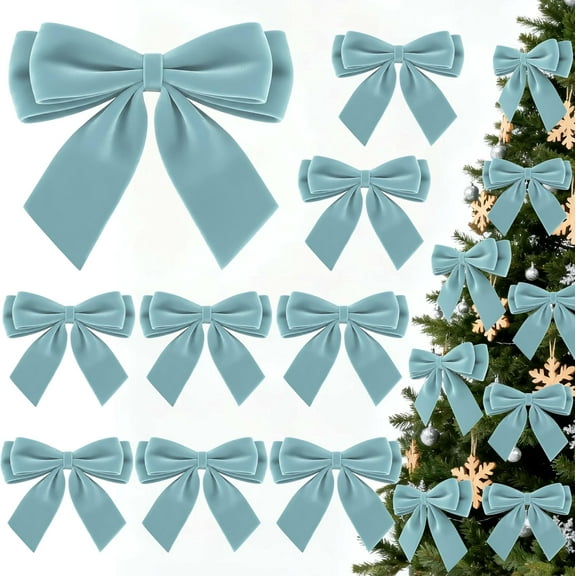 24Pcs 5.9 * 5.9in Velvet Bows for Christmas Tree, Bows with Twist Tie, Bulk Red Velvet Ornaments for Wreath Garland Gift Wrapping, Wedding Champagne Parties Christmas Decorations(Dusty Blue)