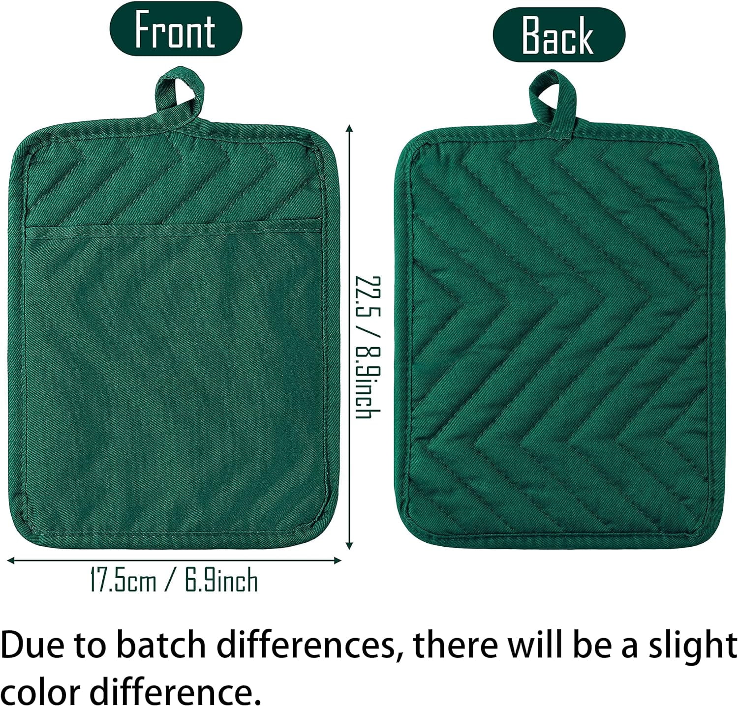 KKFEN-5Pack Pocket Pot Holders Cotton Heat Resistant Potholder Multipurpose Hot Pads Machine Washable Oven Mitts Heat Pads for Daily Kitchen Baking and Cooking 8.9 x 6.9 in Dark Green
